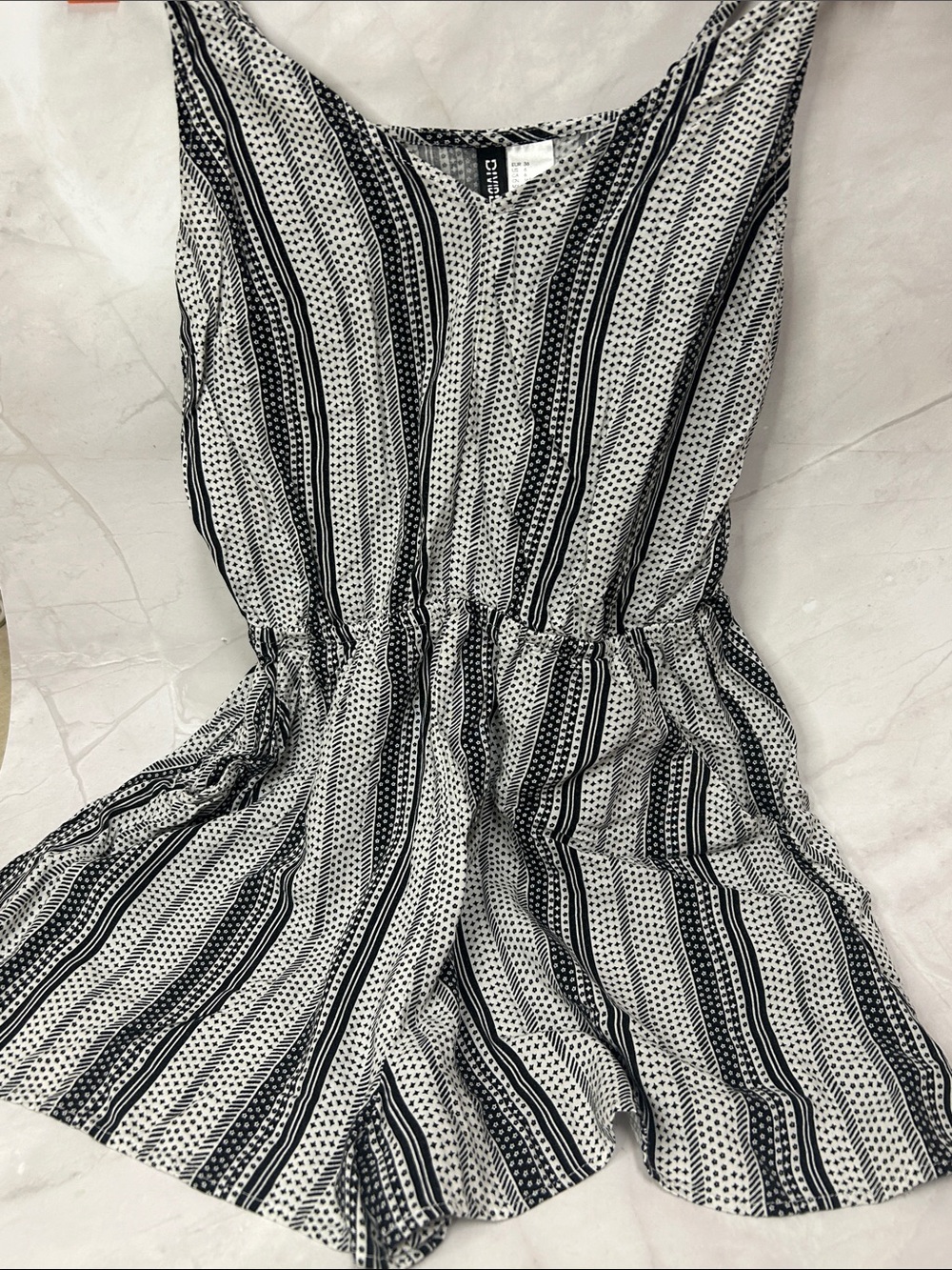 Sleeveless Black & White Striped Women’s Romper